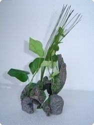 smf-aquaristik, Dekofels mit Seidenpflanzen S 13,5x10,5x12,5cm