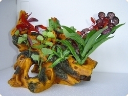 smf-aquaristik, Dekowurzel mit Seidenpflanzen 27,5x24x24,5cm